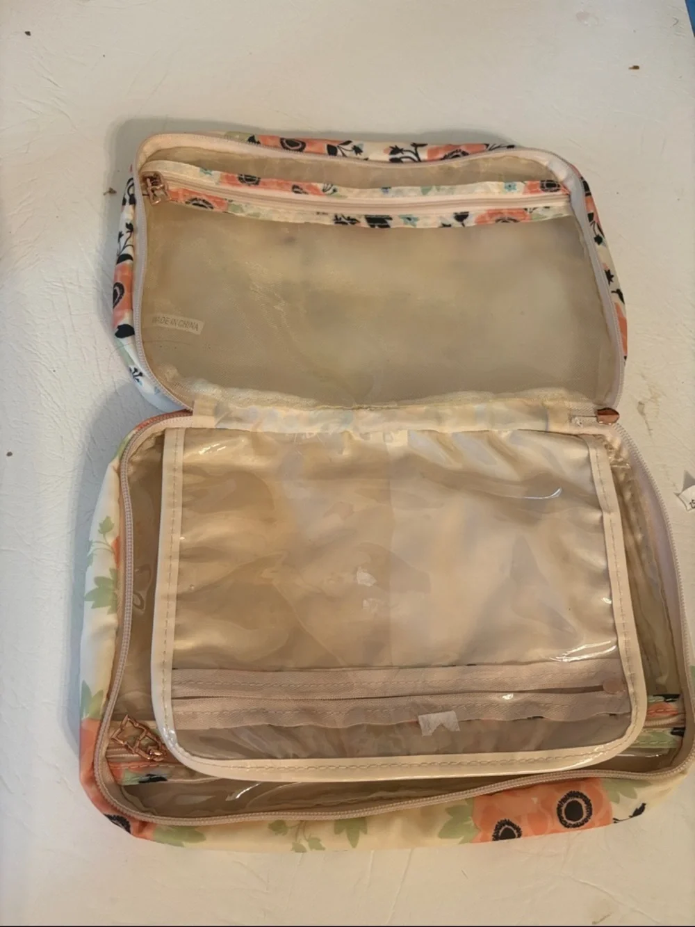 Peach Floral Makeup Case with Gold Accent